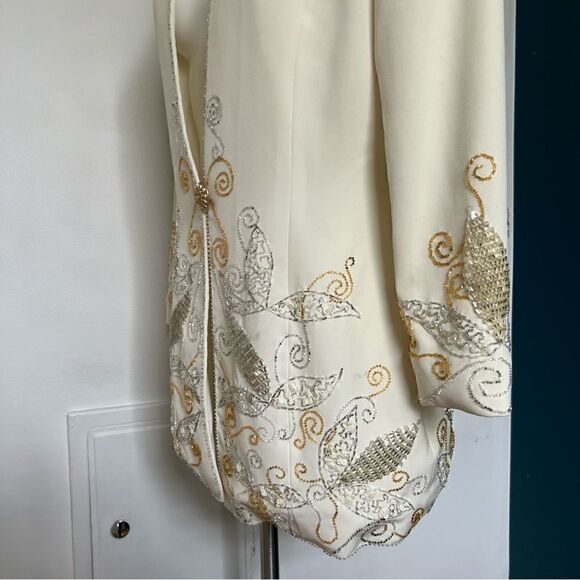 Vintage Nite Line Silver and Gold Beaded white Long Blazer 80s 90s - Picture 5 of 10